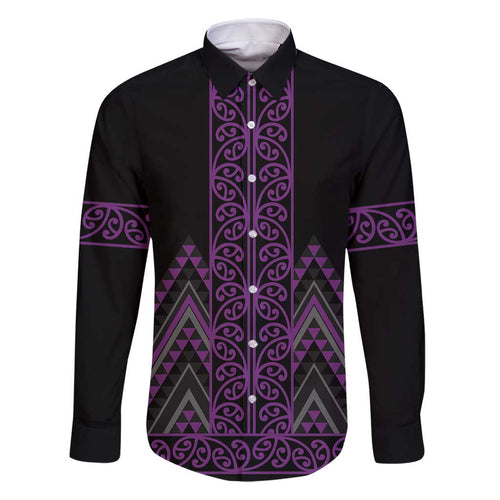 Purple Aotearoa Mangopare Kowhaiwhai and Niho Taniwha Family Matching Tank Maxi Dress and Hawaiian Shirt Maori New Zealand