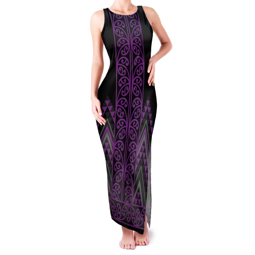 Purple Aotearoa Mangopare Kowhaiwhai and Niho Taniwha Family Matching Tank Maxi Dress and Hawaiian Shirt Maori New Zealand