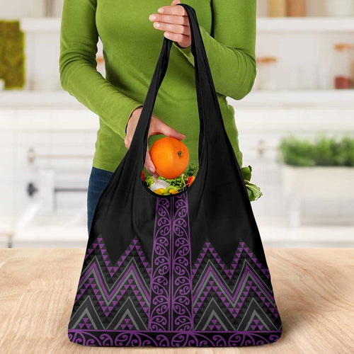 Purple Aotearoa Mangopare Kowhaiwhai and Niho Taniwha Grocery Bag Maori New Zealand