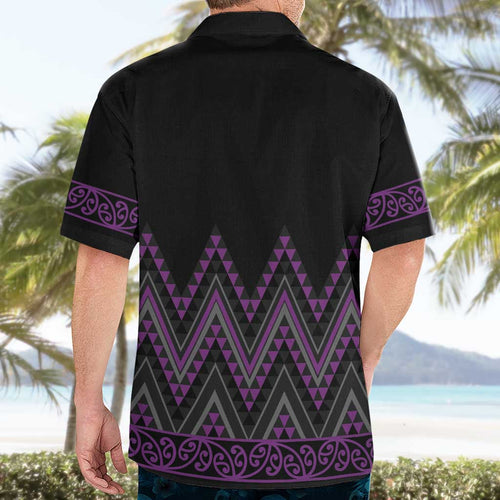 Purple Aotearoa Mangopare Kowhaiwhai and Niho Taniwha Hawaiian Shirt Maori New Zealand