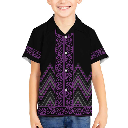 Purple Aotearoa Mangopare Kowhaiwhai and Niho Taniwha Hawaiian Shirt Maori New Zealand