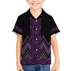 Purple Aotearoa Mangopare Kowhaiwhai and Niho Taniwha Kid Hawaiian Shirt Maori New Zealand
