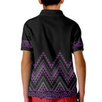 Purple Aotearoa Mangopare Kowhaiwhai and Niho Taniwha Kid Polo Shirt Maori New Zealand