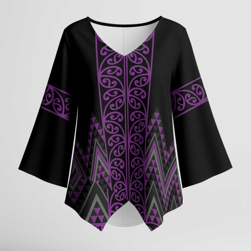 Purple Aotearoa Mangopare Kowhaiwhai Niho Taniwha Kimono Sleeve Blouse Maori New Zealand - Aussie Hoodie