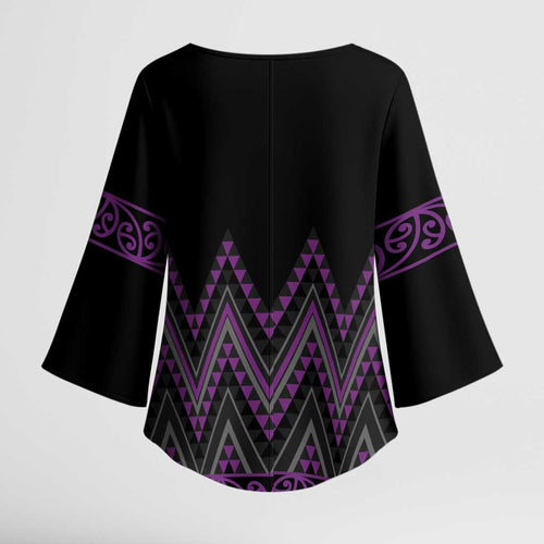 Purple Aotearoa Mangopare Kowhaiwhai Niho Taniwha Kimono Sleeve Blouse Maori New Zealand - Aussie Hoodie