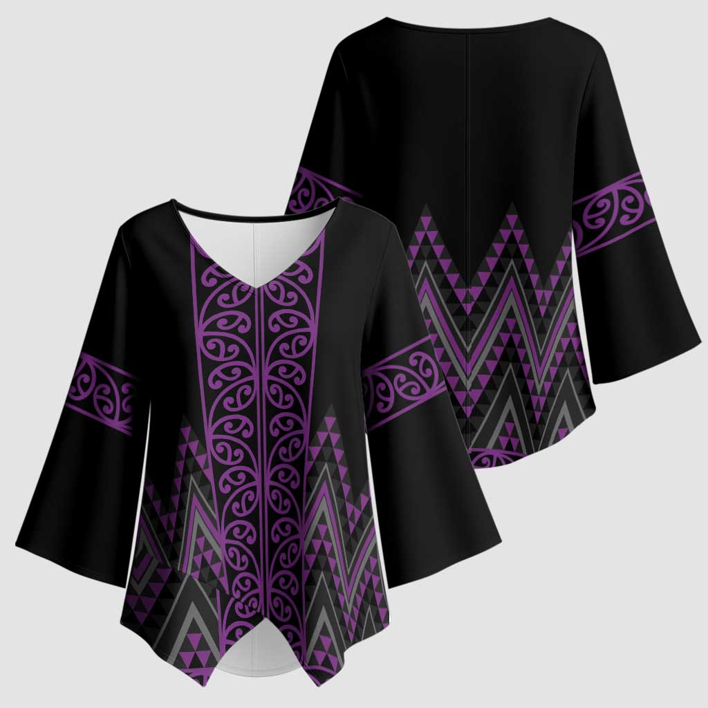 Purple Aotearoa Mangopare Kowhaiwhai Niho Taniwha Kimono Sleeve Blouse Maori New Zealand - Aussie Hoodie
