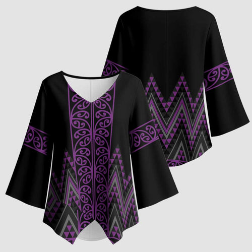 Purple Aotearoa Mangopare Kowhaiwhai Niho Taniwha Kimono Sleeve Blouse Maori New Zealand - Aussie Hoodie