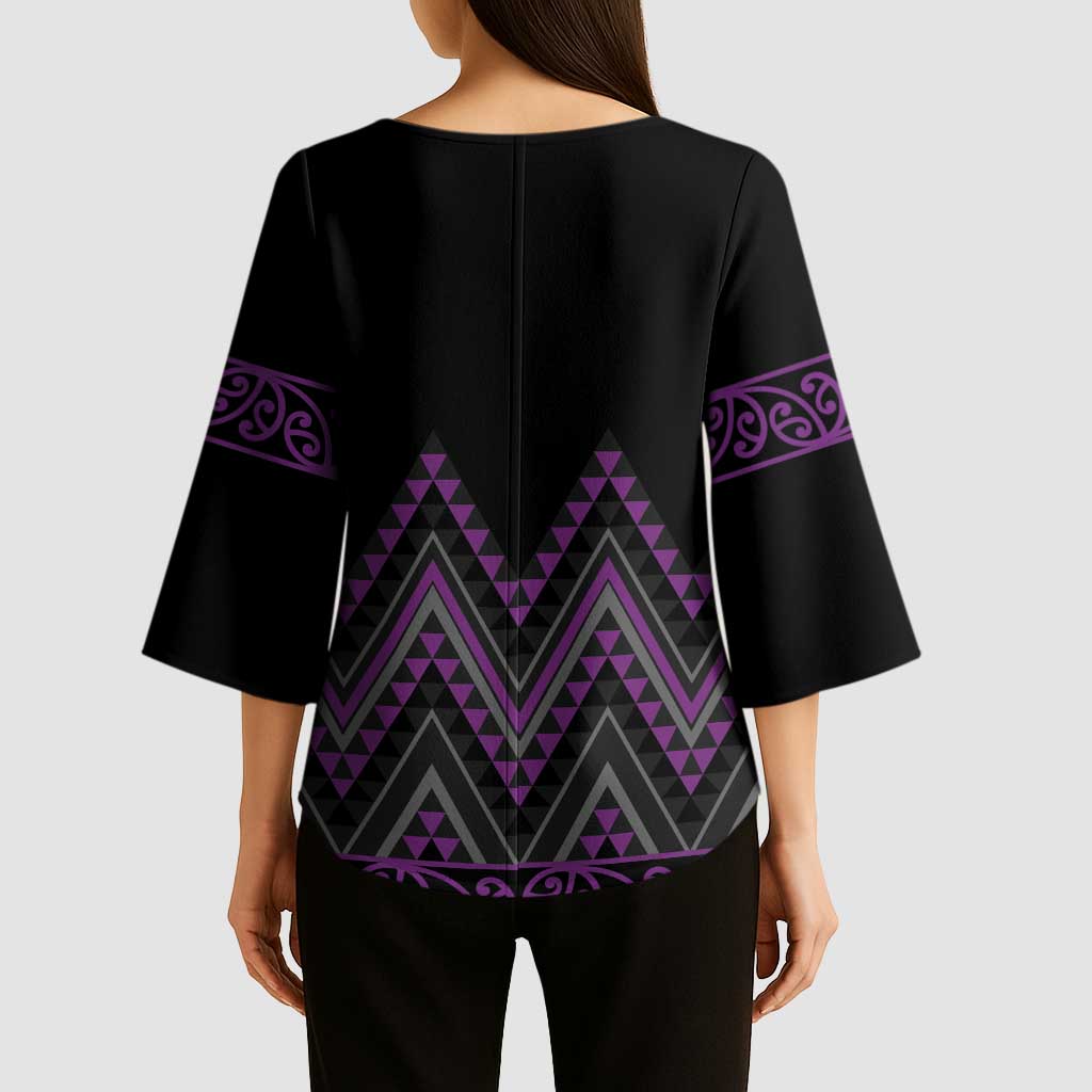 Purple Aotearoa Mangopare Kowhaiwhai Niho Taniwha Kimono Sleeve Blouse Maori New Zealand - Aussie Hoodie