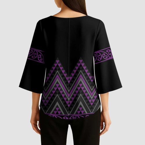 Purple Aotearoa Mangopare Kowhaiwhai Niho Taniwha Kimono Sleeve Blouse Maori New Zealand - Aussie Hoodie