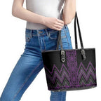 Purple Aotearoa Mangopare Kowhaiwhai and Niho Taniwha Leather Tote Bag Maori New Zealand