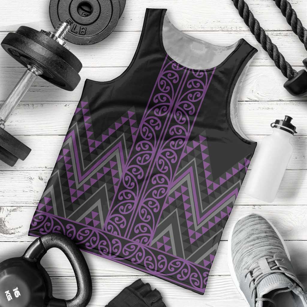 Purple Aotearoa Mangopare Kowhaiwhai and Niho Taniwha Men Tank Top Maori New Zealand