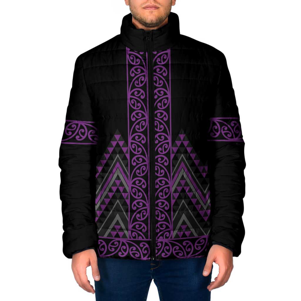Purple Aotearoa Mangopare Kowhaiwhai Niho Taniwha Padded Jacket Maori New Zealand - Aussie Hoodie