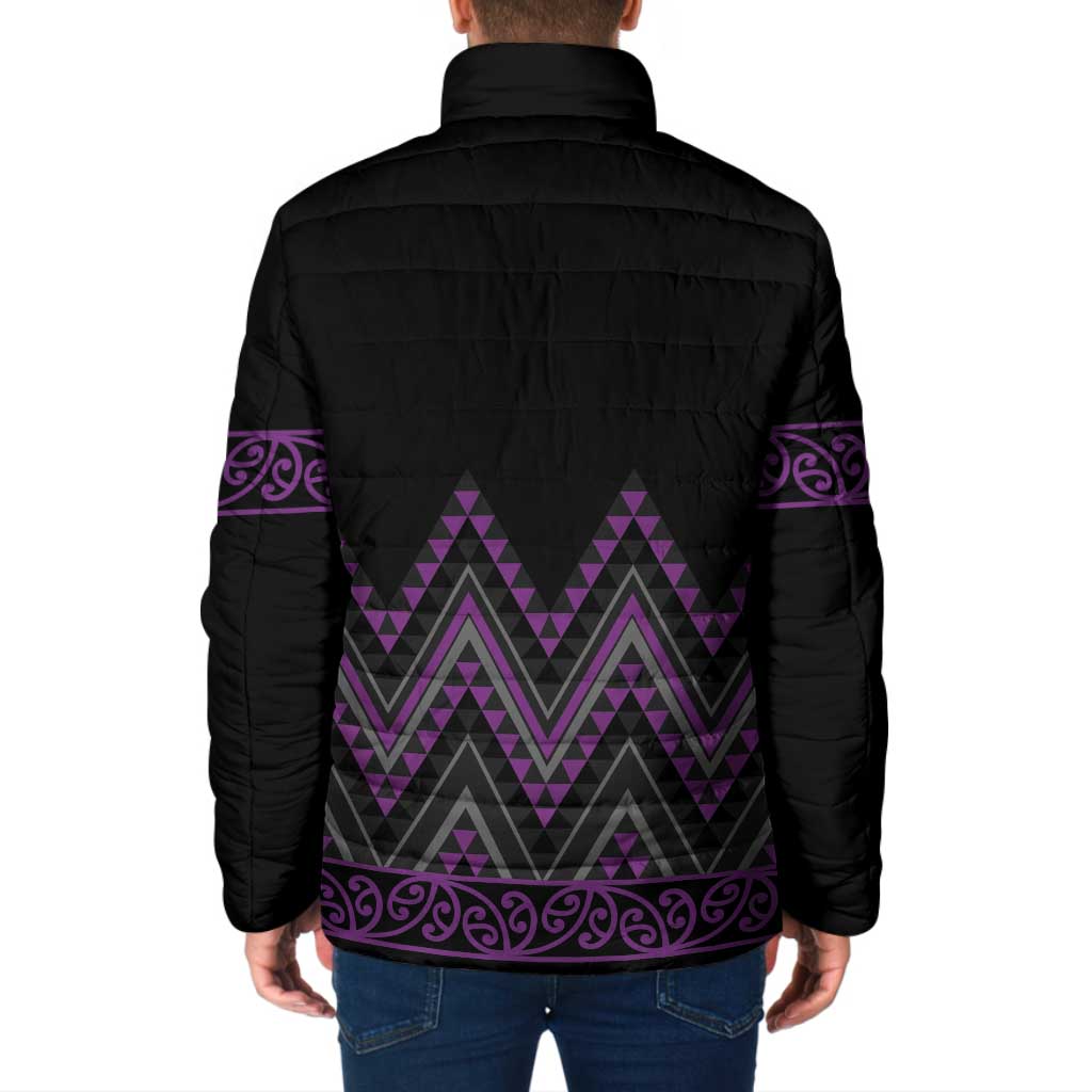 Purple Aotearoa Mangopare Kowhaiwhai Niho Taniwha Padded Jacket Maori New Zealand - Aussie Hoodie