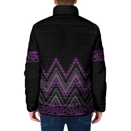 Purple Aotearoa Mangopare Kowhaiwhai Niho Taniwha Padded Jacket Maori New Zealand - Aussie Hoodie