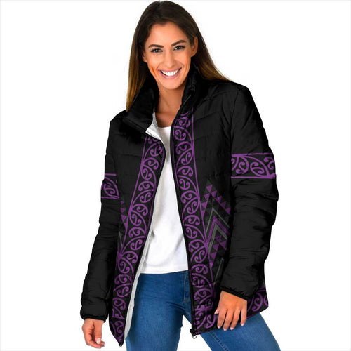 Purple Aotearoa Mangopare Kowhaiwhai Niho Taniwha Padded Jacket Maori New Zealand - Aussie Hoodie