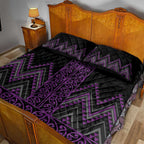 Purple Aotearoa Mangopare Kowhaiwhai and Niho Taniwha Quilt Bed Set Maori New Zealand