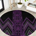 Purple Aotearoa Mangopare Kowhaiwhai and Niho Taniwha Round Carpet Maori New Zealand