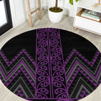 Purple Aotearoa Mangopare Kowhaiwhai and Niho Taniwha Round Carpet Maori New Zealand