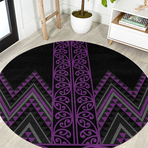 Purple Aotearoa Mangopare Kowhaiwhai and Niho Taniwha Round Carpet Maori New Zealand