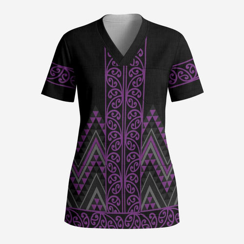 Purple Aotearoa Mangopare Kowhaiwhai and Niho Taniwha Scrub Top Maori New Zealand - Aussie Hoodie