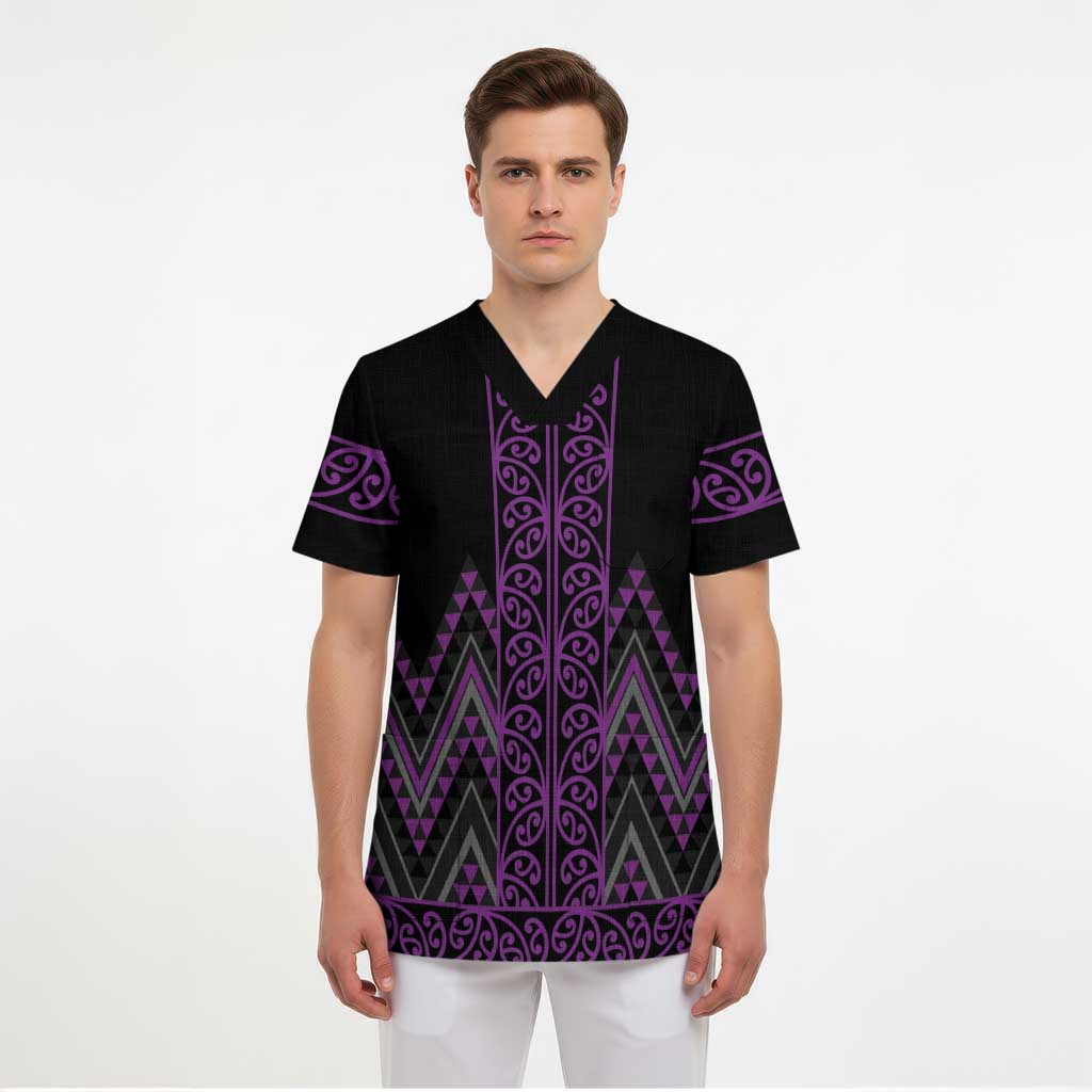 Purple Aotearoa Mangopare Kowhaiwhai and Niho Taniwha Scrub Top Maori New Zealand - Aussie Hoodie