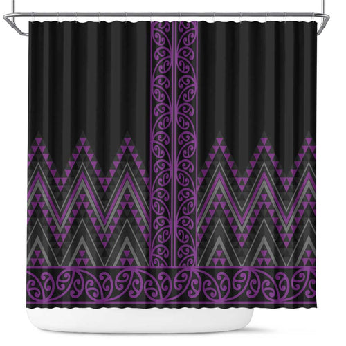 Purple Aotearoa Mangopare Kowhaiwhai and Niho Taniwha Shower Curtain Maori New Zealand
