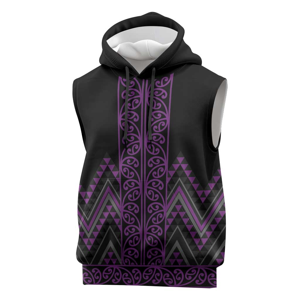 Purple Aotearoa Mangopare Kowhaiwhai Niho Taniwha Sleeveless Hoodie Maori New Zealand - Aussie Hoodie