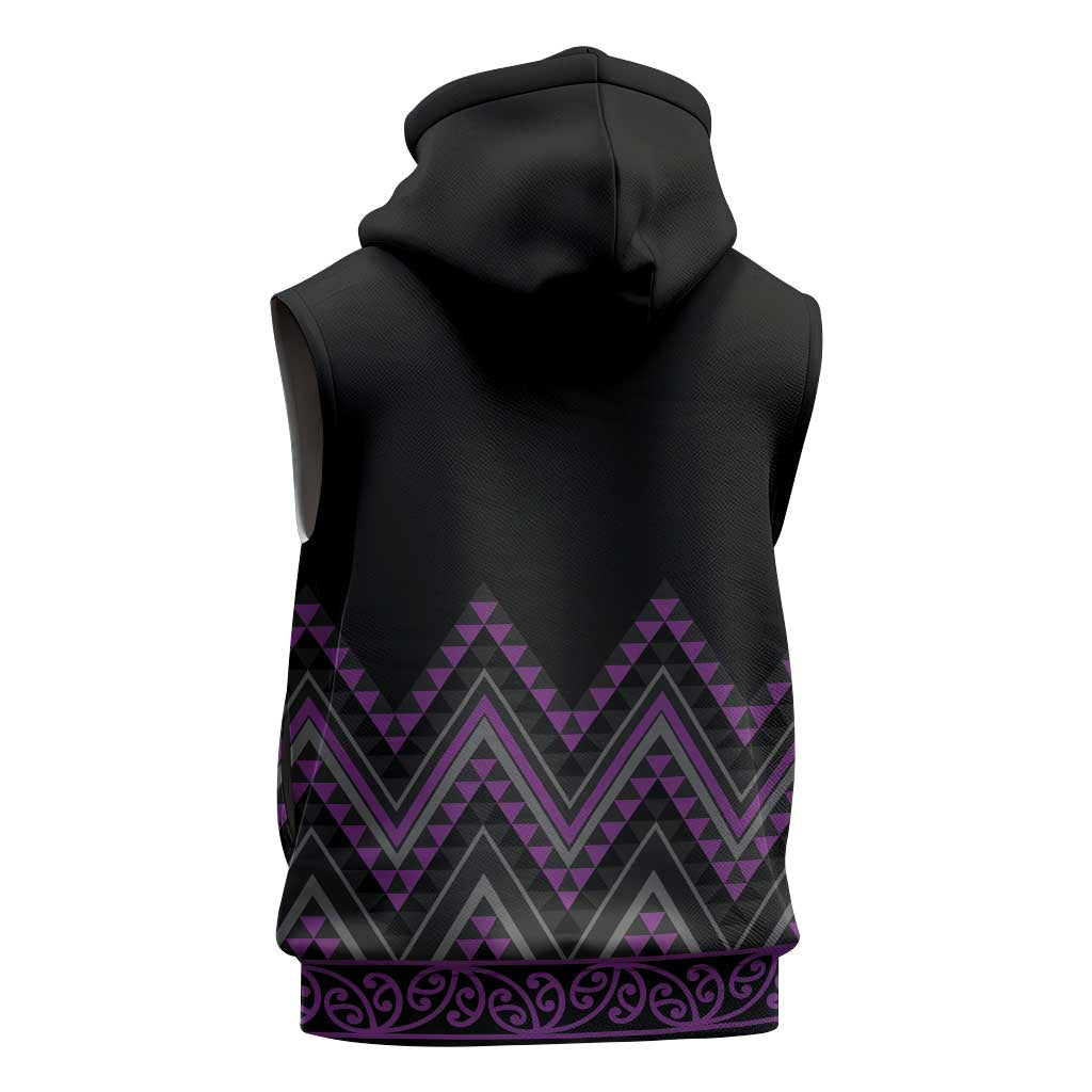 Purple Aotearoa Mangopare Kowhaiwhai Niho Taniwha Sleeveless Hoodie Maori New Zealand - Aussie Hoodie