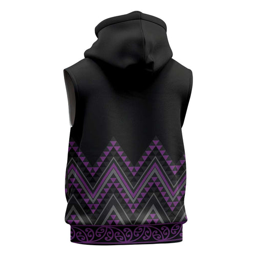 Purple Aotearoa Mangopare Kowhaiwhai Niho Taniwha Sleeveless Hoodie Maori New Zealand - Aussie Hoodie