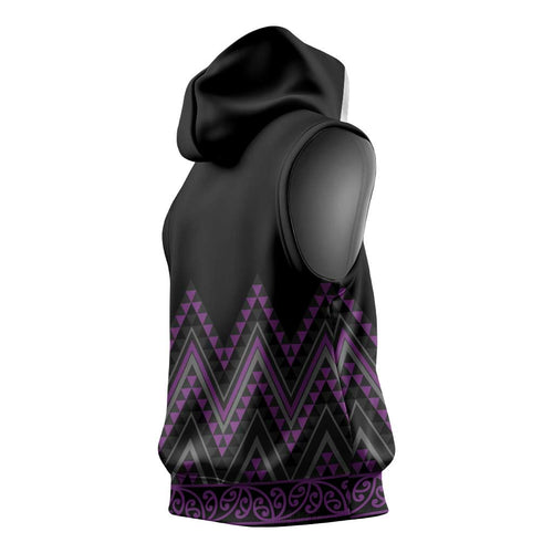 Purple Aotearoa Mangopare Kowhaiwhai Niho Taniwha Sleeveless Hoodie Maori New Zealand - Aussie Hoodie