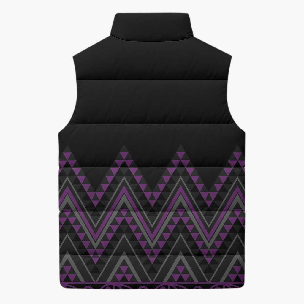 Purple Aotearoa Mangopare Kowhaiwhai Niho Taniwha Sleeveless Puffer Jacket Maori New Zealand - Aussie Hoodie