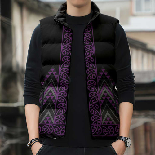 Purple Aotearoa Mangopare Kowhaiwhai Niho Taniwha Sleeveless Puffer Jacket Maori New Zealand - Aussie Hoodie