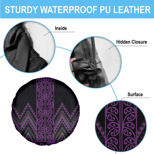 Purple Aotearoa Mangopare Kowhaiwhai and Niho Taniwha Spare Tire Cover Maori New Zealand