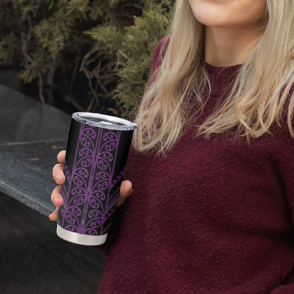 Purple Aotearoa Mangopare Kowhaiwhai and Niho Taniwha Tumbler Cup Maori New Zealand