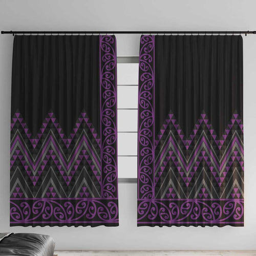 Purple Aotearoa Mangopare Kowhaiwhai and Niho Taniwha Window Curtain Maori New Zealand