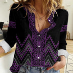 Purple Aotearoa Mangopare Kowhaiwhai and Niho Taniwha Women Casual Shirt Maori New Zealand