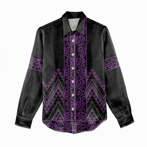 Purple Aotearoa Mangopare Kowhaiwhai and Niho Taniwha Women Casual Shirt Maori New Zealand