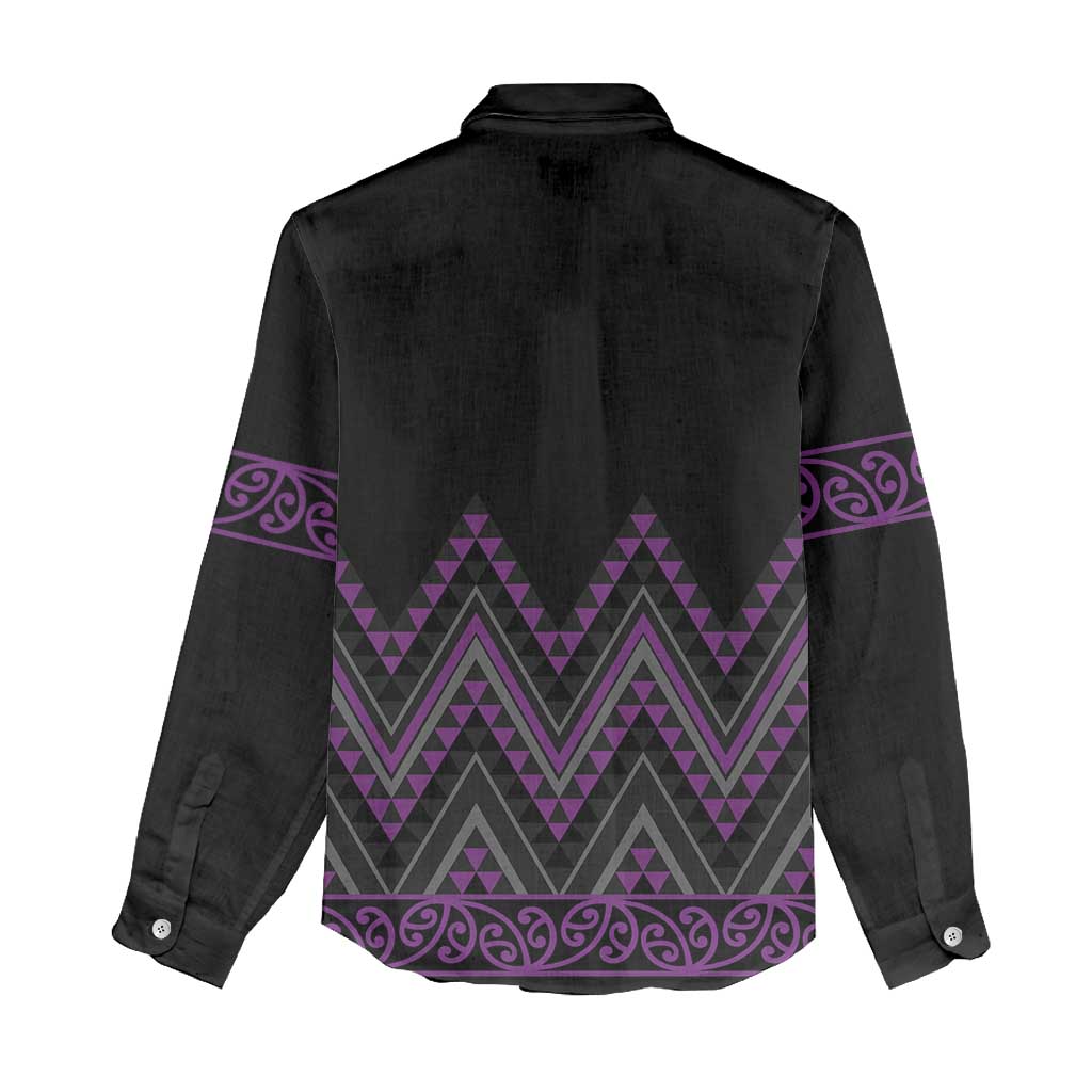 Purple Aotearoa Mangopare Kowhaiwhai and Niho Taniwha Women Casual Shirt Maori New Zealand