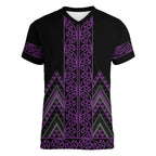 Purple Aotearoa Mangopare Kowhaiwhai and Niho Taniwha Women V-Neck T-Shirt Maori New Zealand