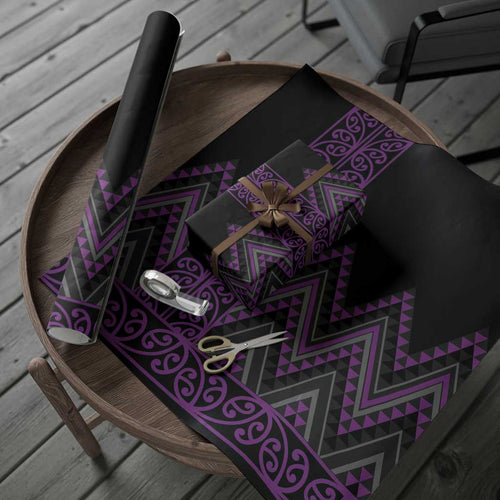 Purple Aotearoa Mangopare Kowhaiwhai and Niho Taniwha Wrapping Paper Maori New Zealand - Aussie Hoodie