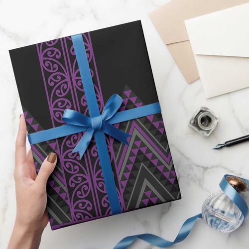 Purple Aotearoa Mangopare Kowhaiwhai and Niho Taniwha Wrapping Paper Maori New Zealand - Aussie Hoodie