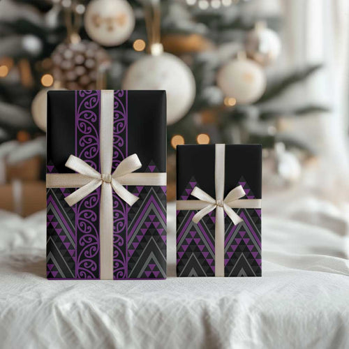 Purple Aotearoa Mangopare Kowhaiwhai and Niho Taniwha Wrapping Paper Maori New Zealand - Aussie Hoodie