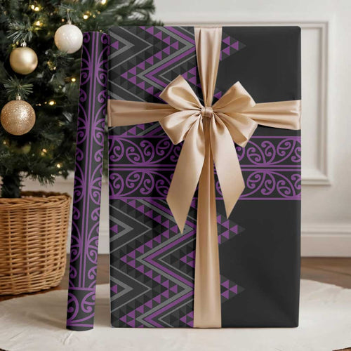 Purple Aotearoa Mangopare Kowhaiwhai and Niho Taniwha Wrapping Paper Maori New Zealand - Aussie Hoodie