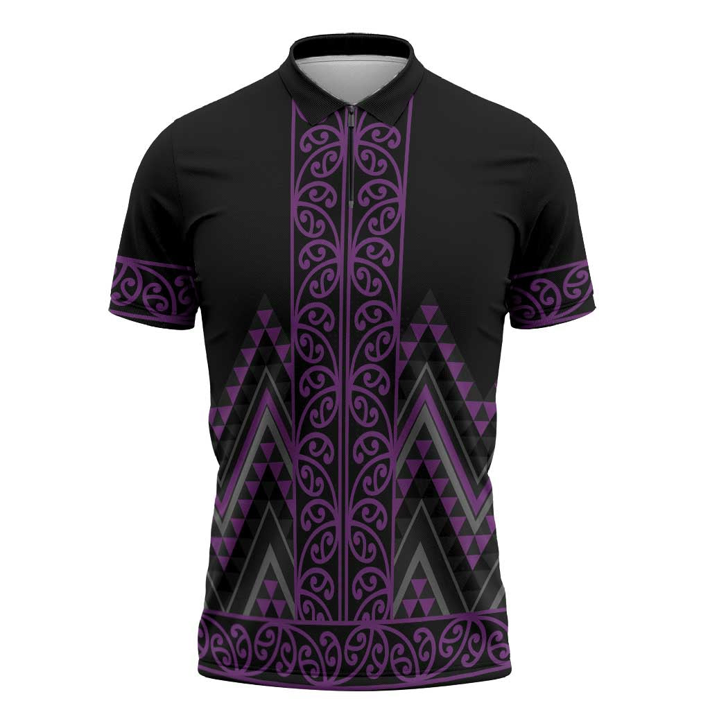 Purple Aotearoa Mangopare Kowhaiwhai Niho Taniwha Zipper Polo Shirt Maori New Zealand - Aussie Hoodie