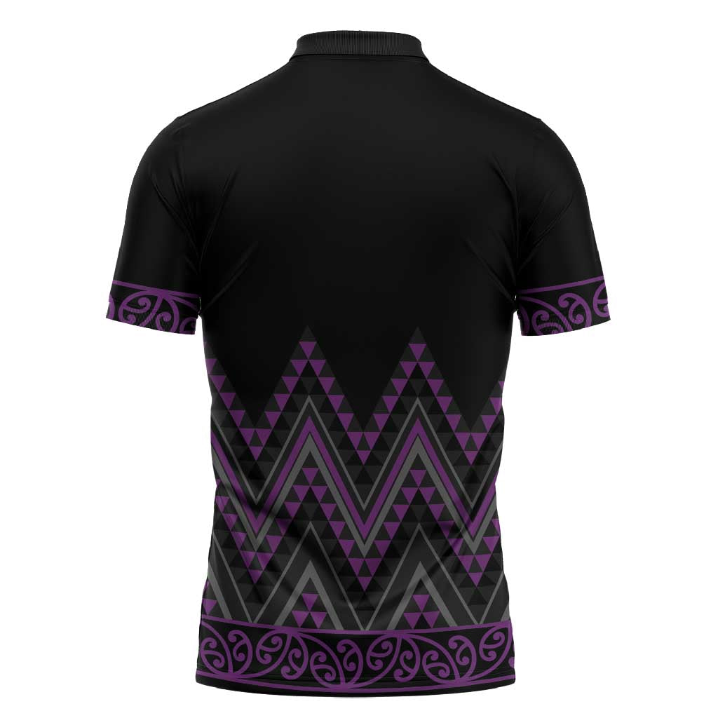 Purple Aotearoa Mangopare Kowhaiwhai Niho Taniwha Zipper Polo Shirt Maori New Zealand - Aussie Hoodie