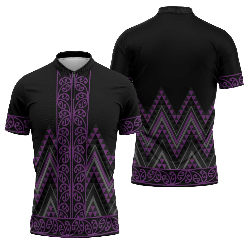 Purple Aotearoa Mangopare Kowhaiwhai Niho Taniwha Zipper Polo Shirt Maori New Zealand - Aussie Hoodie