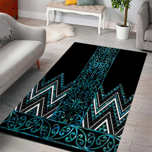 Paua Shell Aotearoa Mangopare Kowhaiwhai and Niho Taniwha Area Rug Maori New Zealand
