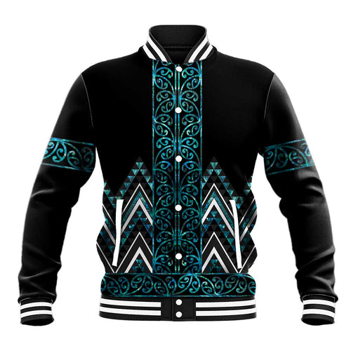 Paua Shell Aotearoa Mangopare Kowhaiwhai and Niho Taniwha Baseball Jacket Maori New Zealand