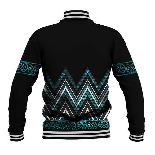 Paua Shell Aotearoa Mangopare Kowhaiwhai and Niho Taniwha Baseball Jacket Maori New Zealand