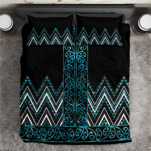 Paua Shell Aotearoa Mangopare Kowhaiwhai and Niho Taniwha Bedding Set Maori New Zealand